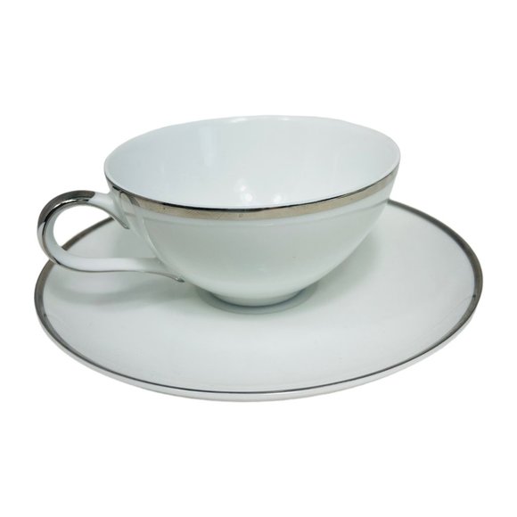 Harmony House Moderne Platinum Trim 4 Cups and Saucers & Creamer Japan No. 3545 - Picture 7 of 16